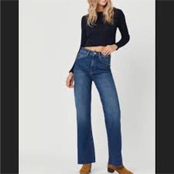 Mavi Jeans Victoria High Waist Distressed Raw Hem Wide Leg Jeans - Picture 1 of 10